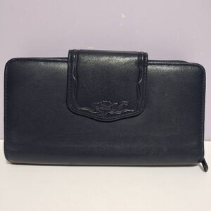 Buxton Genuine Leather Dark Blue Women's Zip Around Wallet  7"×4"